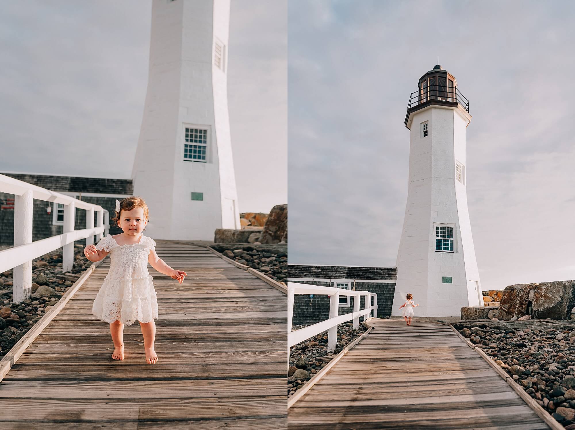 toddler walking by Scituate Lighthouse