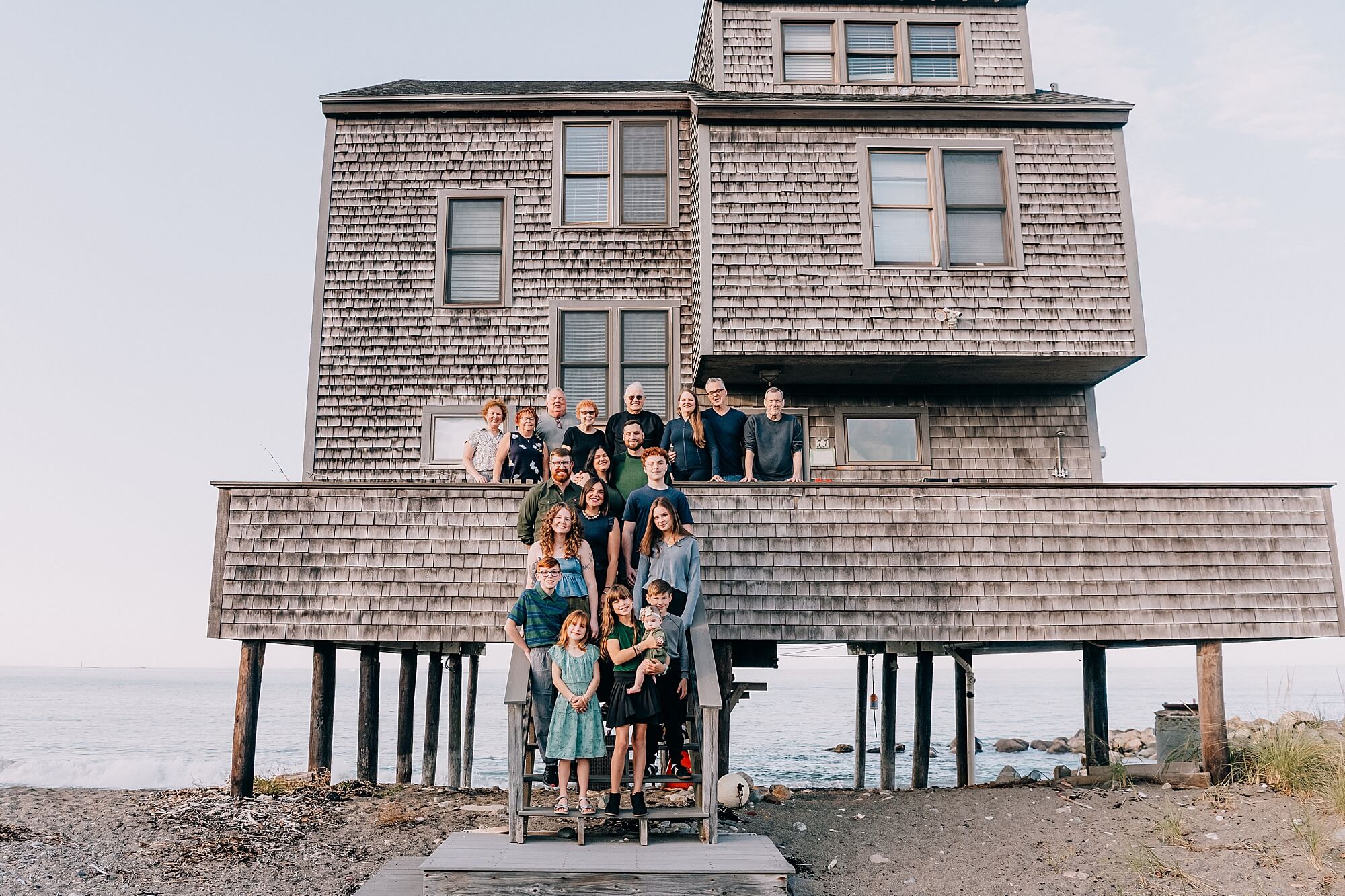 An extended family photo at a beach house on Egypt Beach 