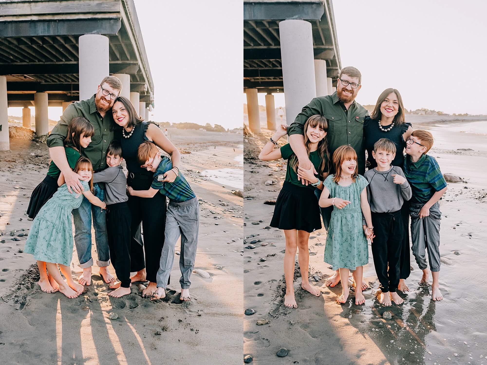 A family has fun together during their family photos on the beach in the South Shore MA
