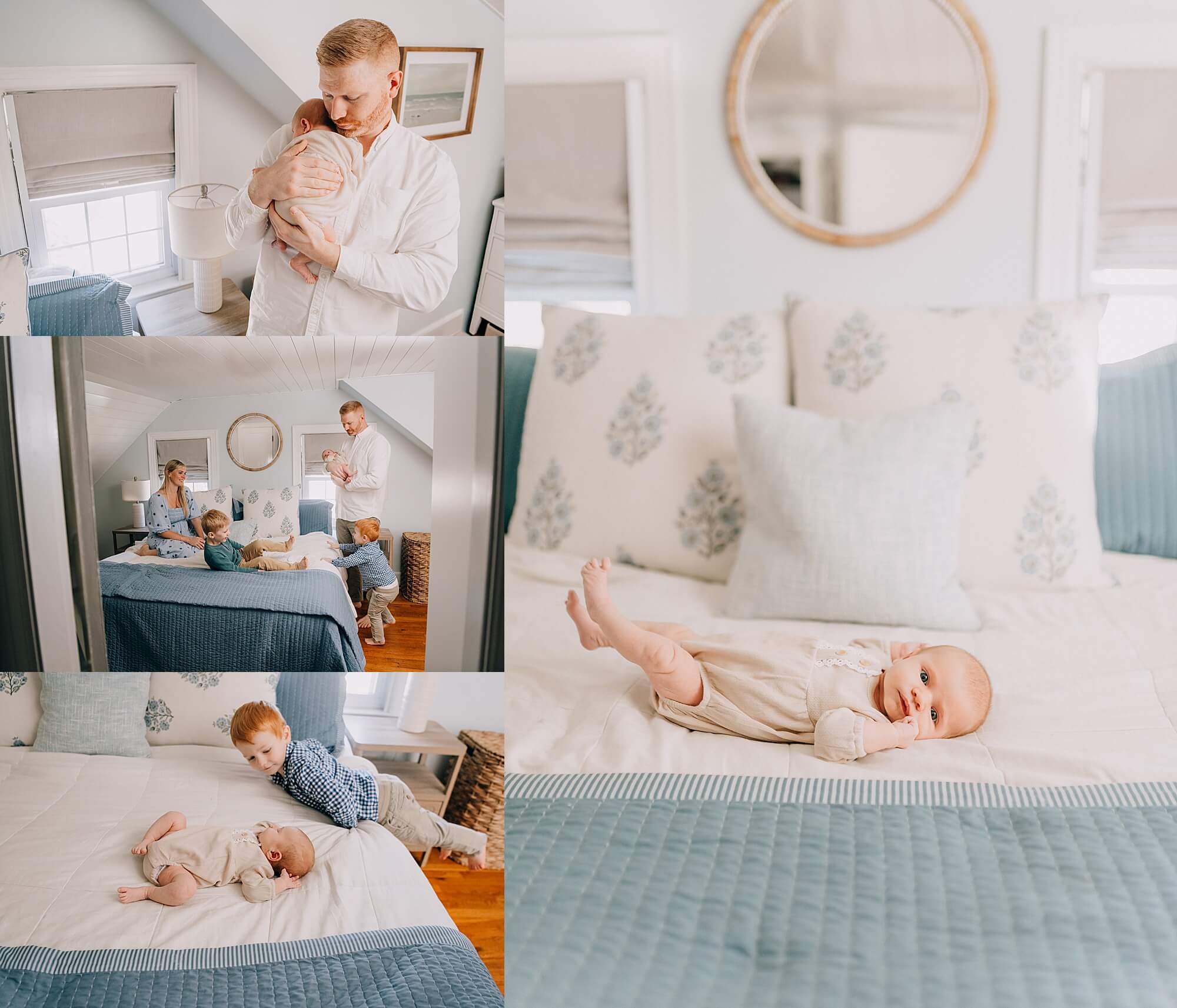 A collection of images in a bright, coastal decorated nursery in Weymouth MA