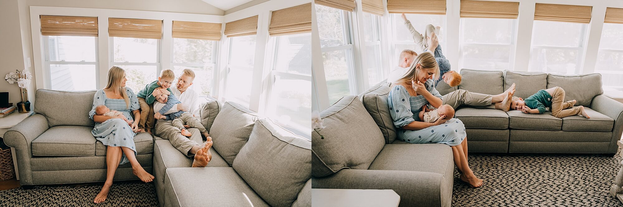 A family has fun together on the couch in Weymouth MA